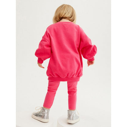 Girls Red Solid Color Long Sleeves Big Bow Top Sweatshirt and Pants 2-piece Clothing Set