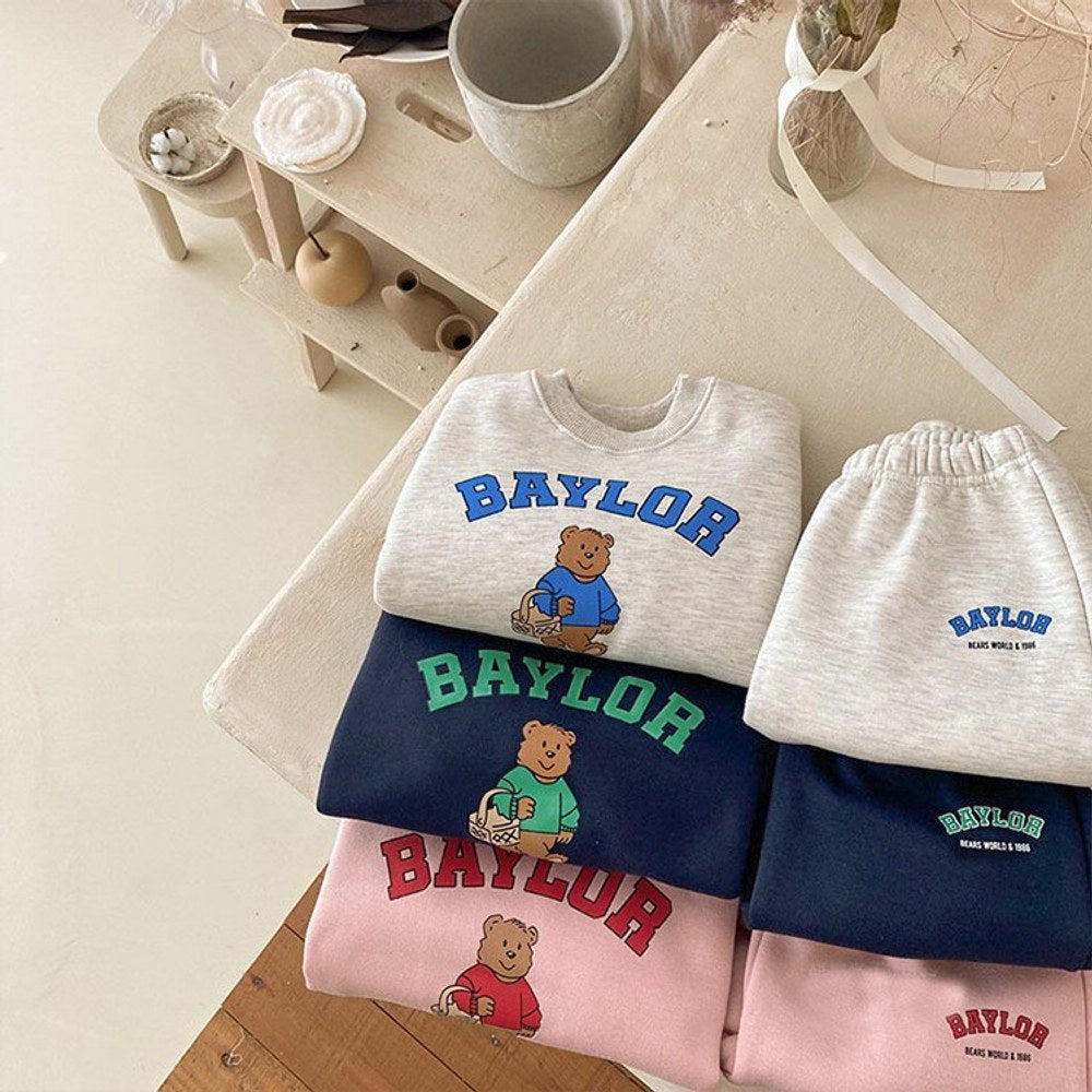Kids Unisex Casual Teddy Pattern Long Sleeves Top Sweatshirt and Pants 2-piece Clothing Set