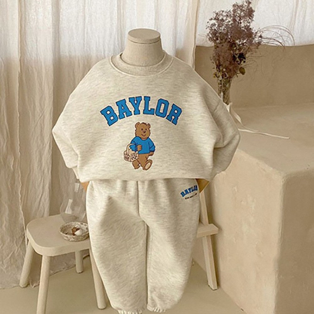 Kids Unisex Casual Teddy Pattern Long Sleeves Top Sweatshirt and Pants 2-piece Clothing Set