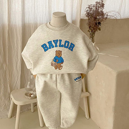 Kids Unisex Casual Teddy Pattern Long Sleeves Top Sweatshirt and Pants 2-piece Clothing Set
