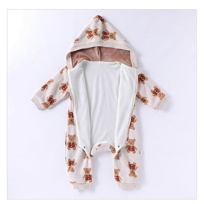 Unisex Baby's Fleece-lined Knitted Hooded Rompers for Warmth