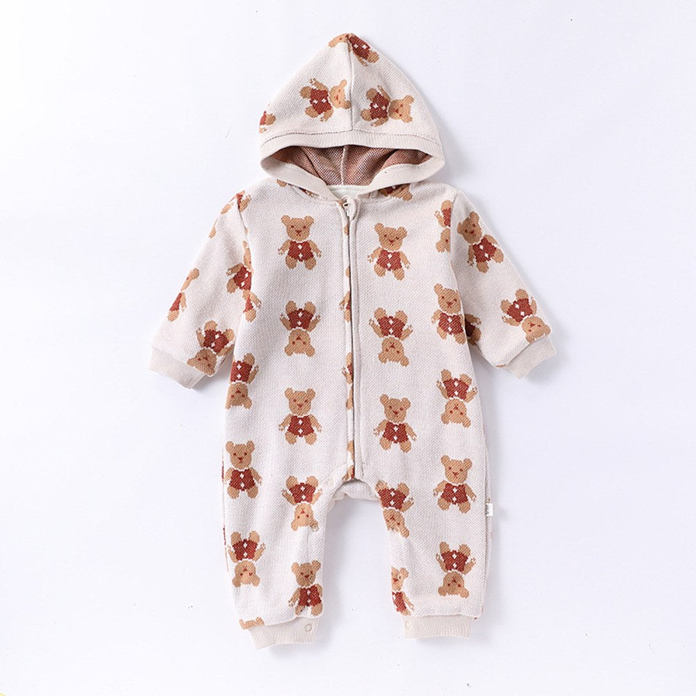 Unisex Baby's Fleece-lined Knitted Hooded Rompers for Warmth