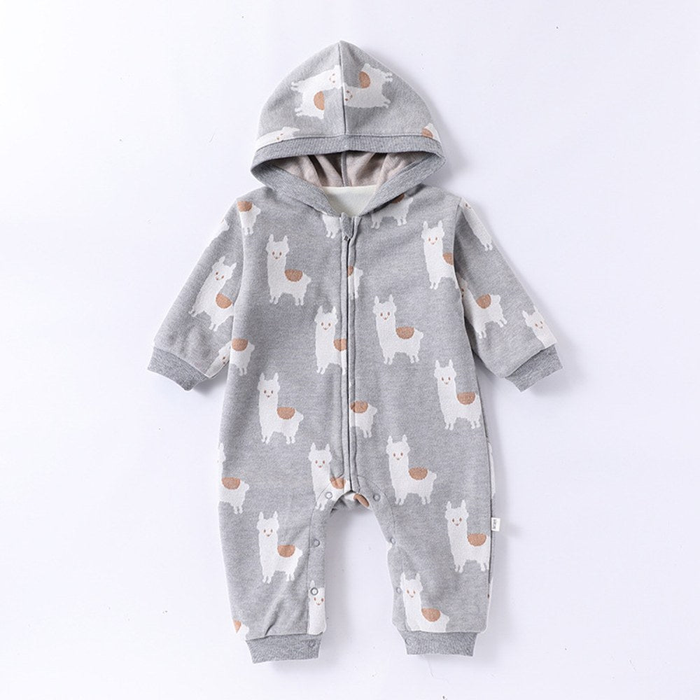 Unisex Baby's Fleece-lined Knitted Hooded Rompers for Warmth