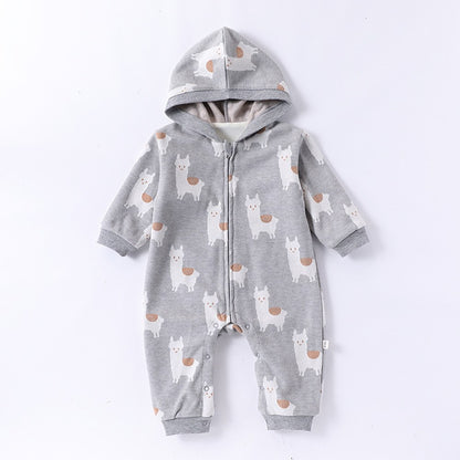 Unisex Baby's Fleece-lined Knitted Hooded Rompers for Warmth