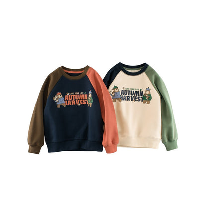 Kids Letters Printed Pattern Crew Neck Long Sleeves Warm Cozy Pullover