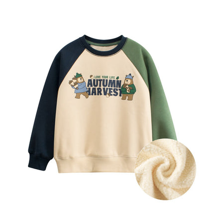 Kids Letters Printed Pattern Crew Neck Long Sleeves Warm Cozy Pullover