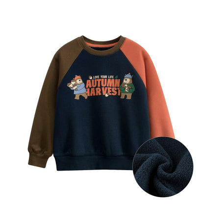Kids Letters Printed Pattern Crew Neck Long Sleeves Warm Cozy Pullover