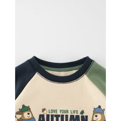 Kids Letters Printed Pattern Crew Neck Long Sleeves Warm Cozy Pullover