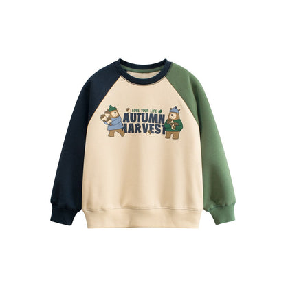 Kids Letters Printed Pattern Crew Neck Long Sleeves Warm Cozy Pullover