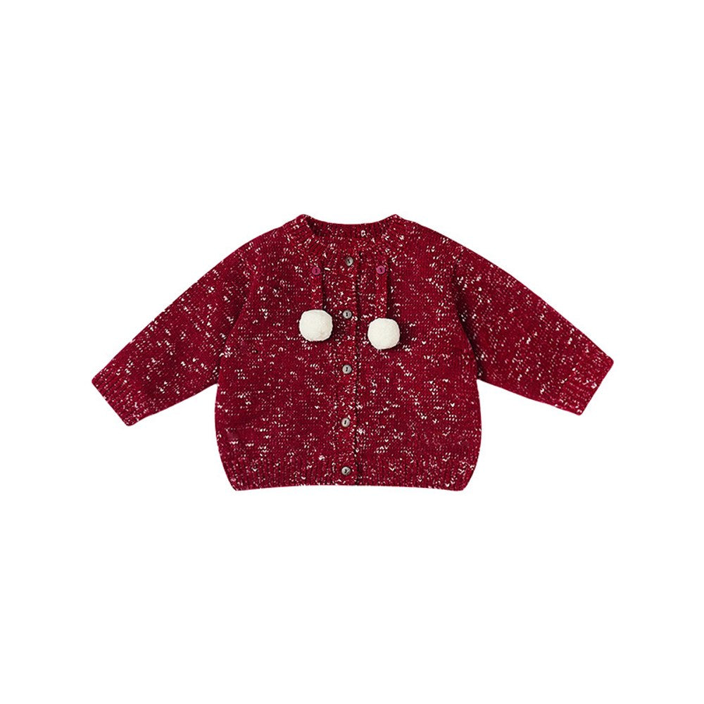 Knitted Baby's Red Wool Sweater Top for Outerwear