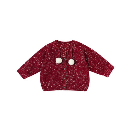 Knitted Baby's Red Wool Sweater Top for Outerwear