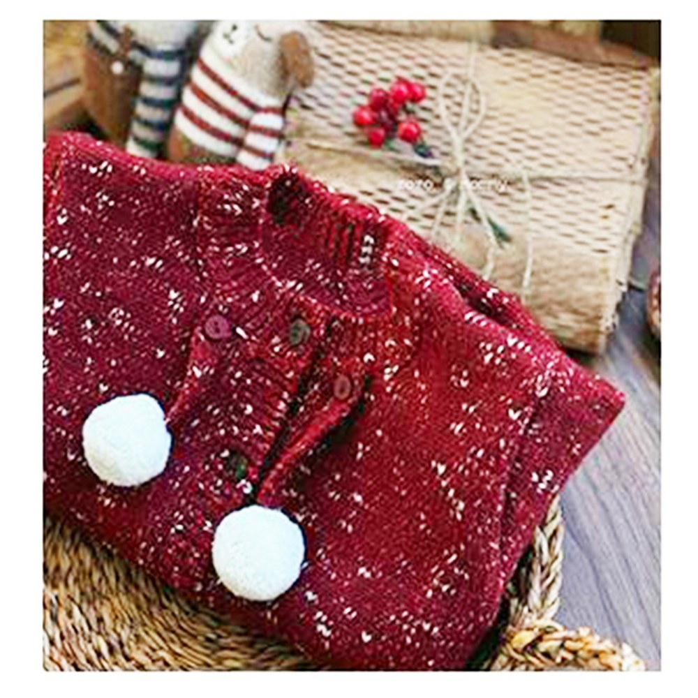 Knitted Baby's Red Wool Sweater Top for Outerwear