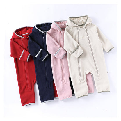 Unisex Baby's Warm Double-sided Coral Fleece Solid Color Rompers