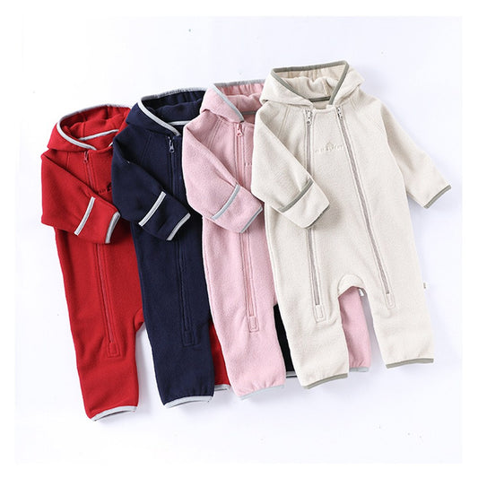 Unisex Baby's Warm Double-sided Coral Fleece Solid Color Rompers