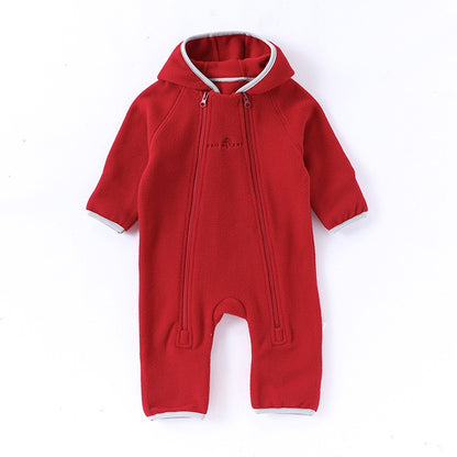 Unisex Baby's Warm Double-sided Coral Fleece Solid Color Rompers