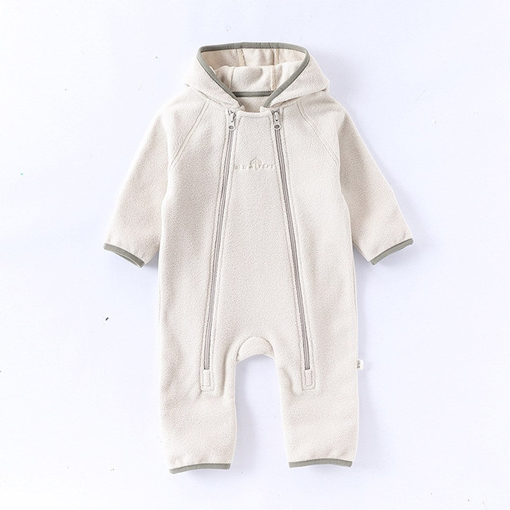 Unisex Baby's Warm Double-sided Coral Fleece Solid Color Rompers