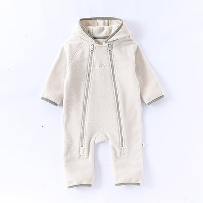 Unisex Baby's Warm Double-sided Coral Fleece Solid Color Rompers