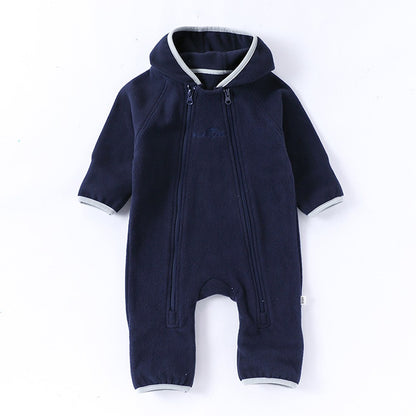 Unisex Baby's Warm Double-sided Coral Fleece Solid Color Rompers
