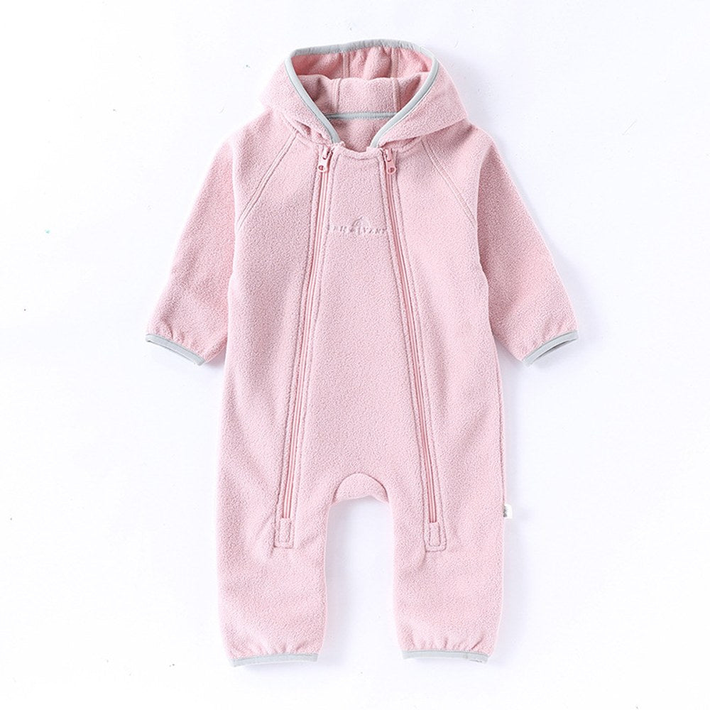 Unisex Baby's Warm Double-sided Coral Fleece Solid Color Rompers