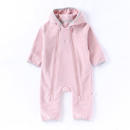 Unisex Baby's Warm Double-sided Coral Fleece Solid Color Rompers