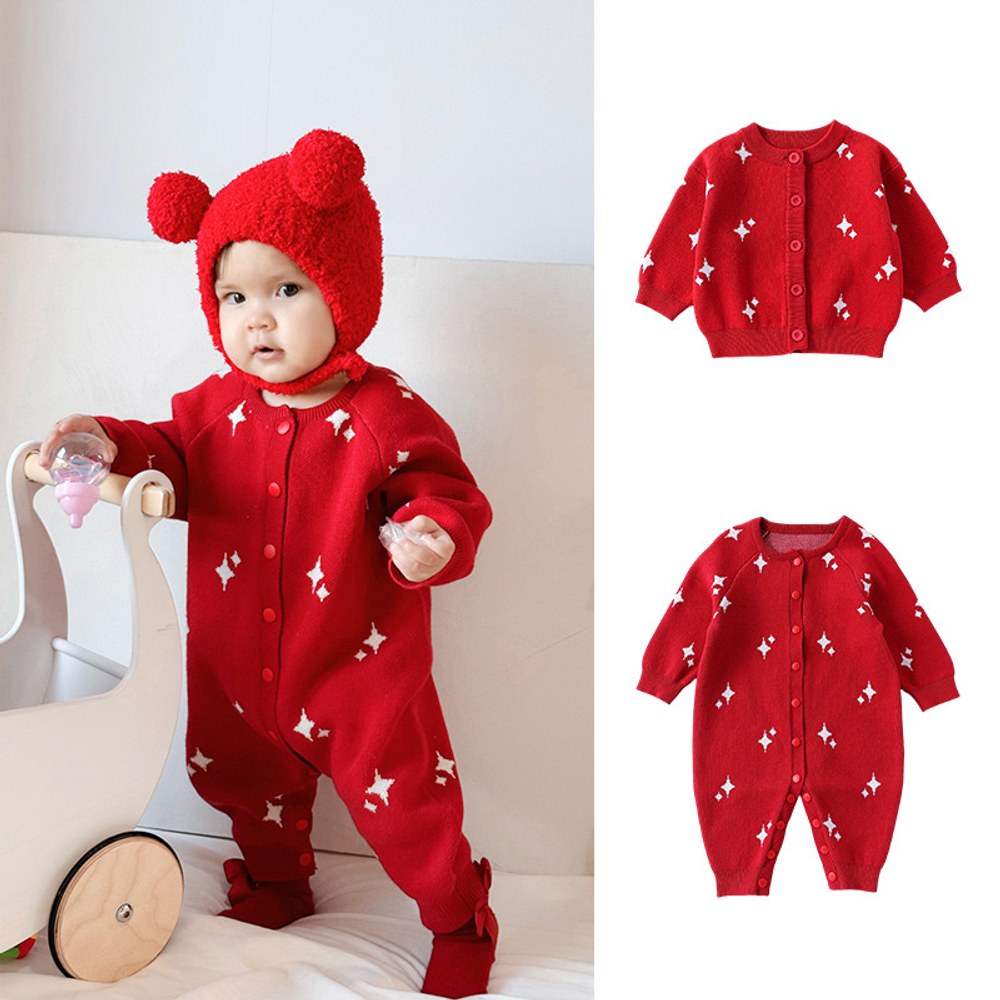 Unisex Baby's Warm Knitted Starlight Pattern Rompers