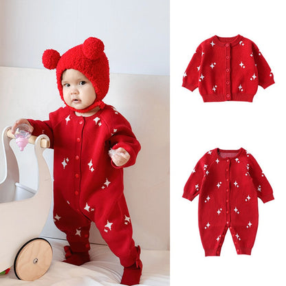 Unisex Baby's Warm Knitted Starlight Pattern Rompers