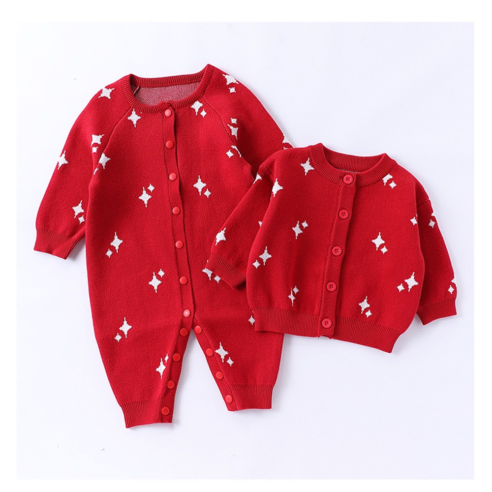 Unisex Baby's Warm Knitted Starlight Pattern Rompers