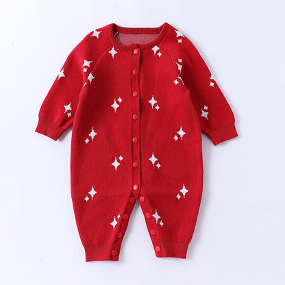 Unisex Baby's Warm Knitted Starlight Pattern Rompers