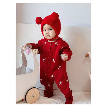 Unisex Baby's Warm Knitted Starlight Pattern Rompers