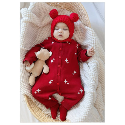 Unisex Baby's Warm Knitted Starlight Pattern Rompers