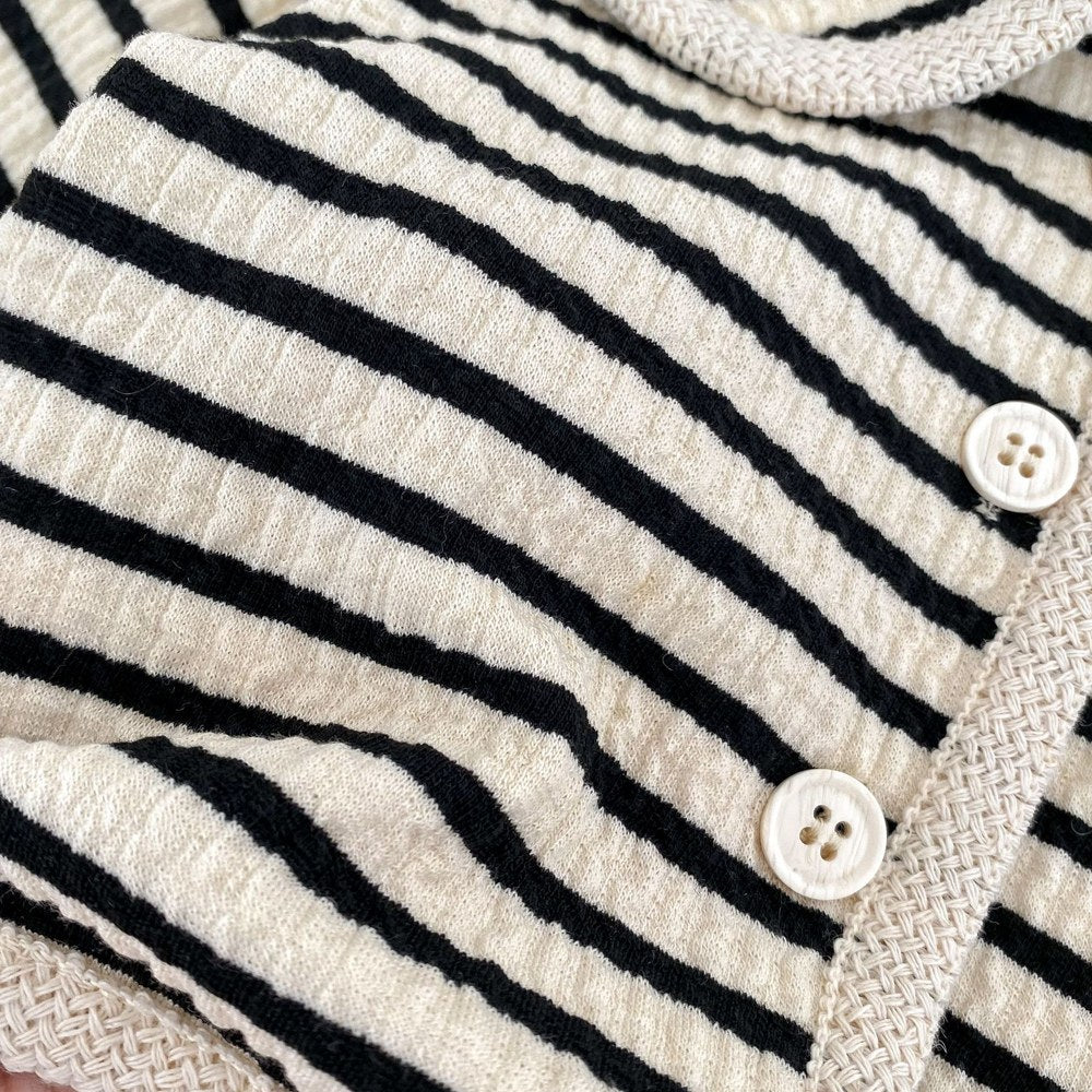 Girls Simple Cute Striped Pattern Single Breasted Top and Pants 2-piece Clothing Set