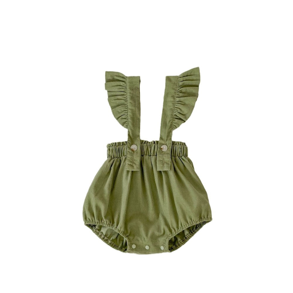 Girls Long Sleeves Floral Printed Top and Green Overalls Bodysuit Set - 2 Pieces Clothing Set