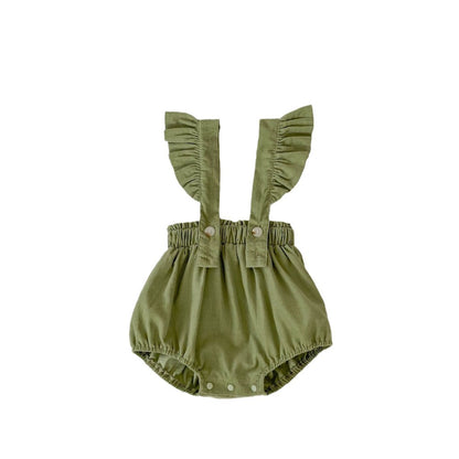 Girls Long Sleeves Floral Printed Top and Green Overalls Bodysuit Set - 2 Pieces Clothing Set