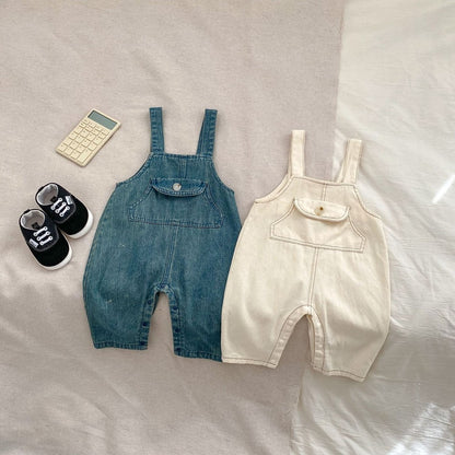 Girls Long Sleeves Simple Striped Top and Denim Overalls Set - 2 Pieces Clothing Set