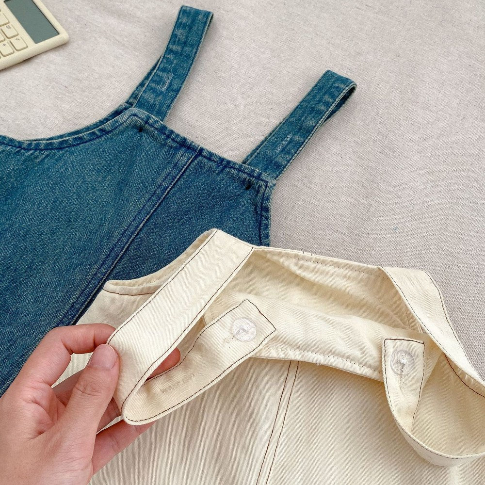 Girls Long Sleeves Simple Striped Top and Denim Overalls Set - 2 Pieces Clothing Set