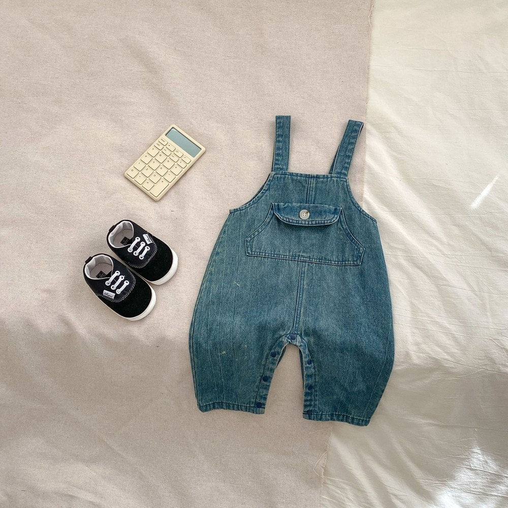 Girls Long Sleeves Simple Striped Top and Denim Overalls Set - 2 Pieces Clothing Set