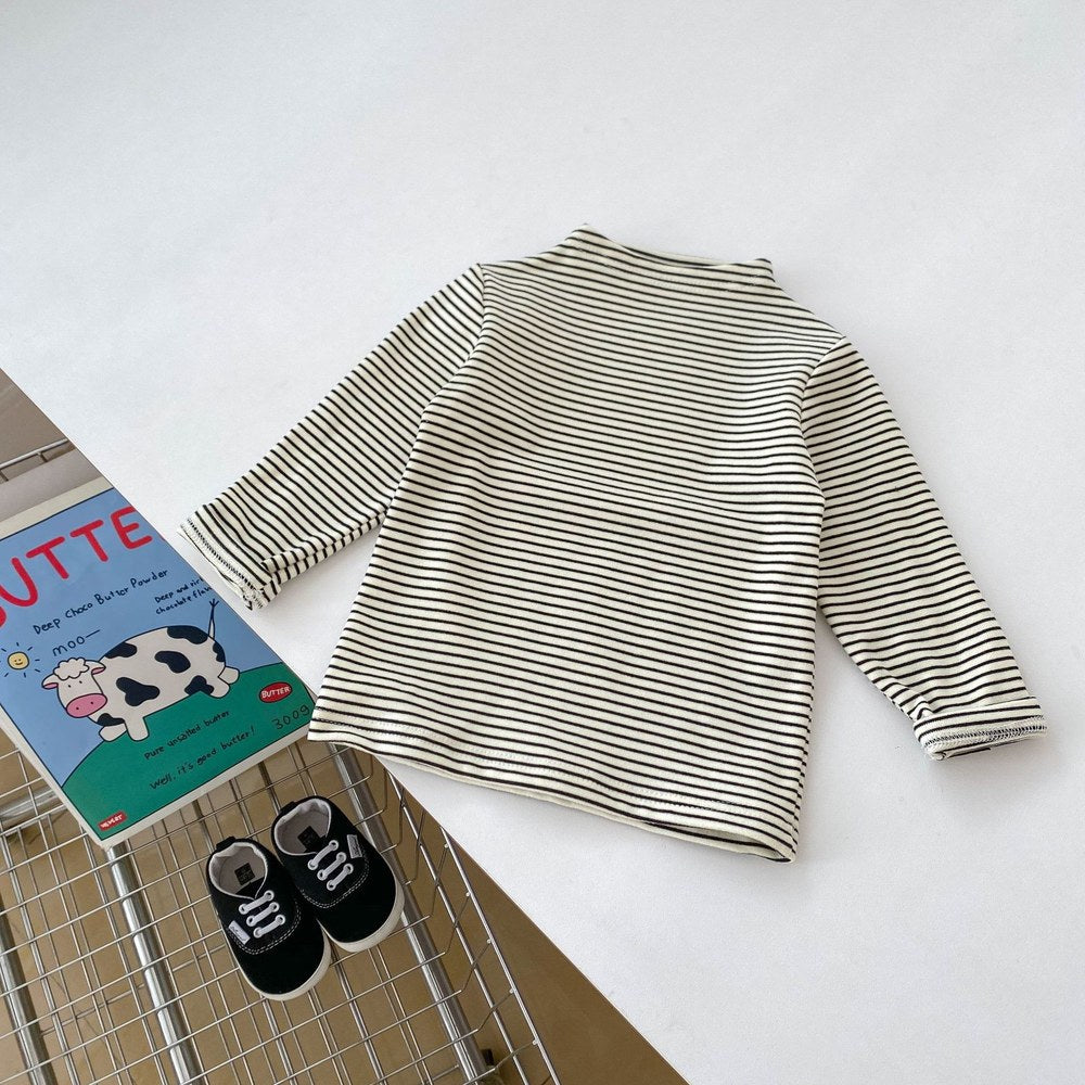 Girls Long Sleeves Simple Striped Top and Denim Overalls Set - 2 Pieces Clothing Set