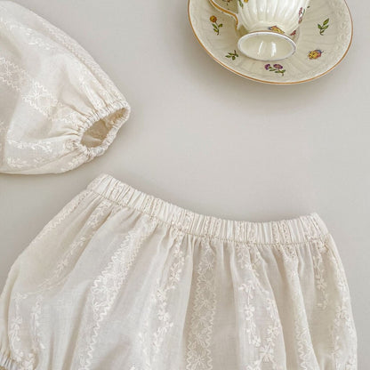 Baby Girls Long Sleeves Floral Embroidery Solid Color Dress and Bloomers 2-Piece Clothing Set