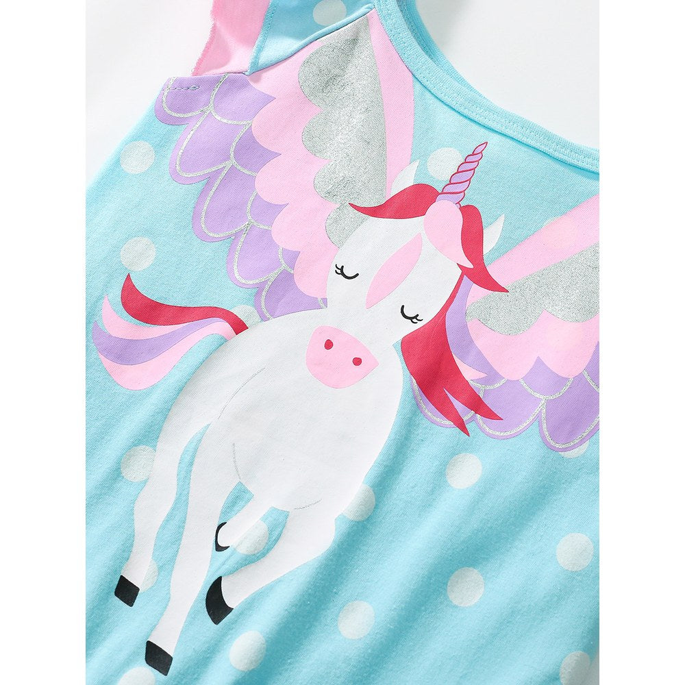 Pure Cotton Unicorn and Polka Dots Pattern Sleeveless Dress for Stylish Girls