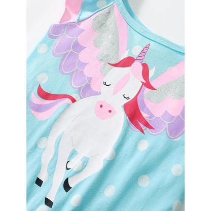 Pure Cotton Unicorn and Polka Dots Pattern Sleeveless Dress for Stylish Girls
