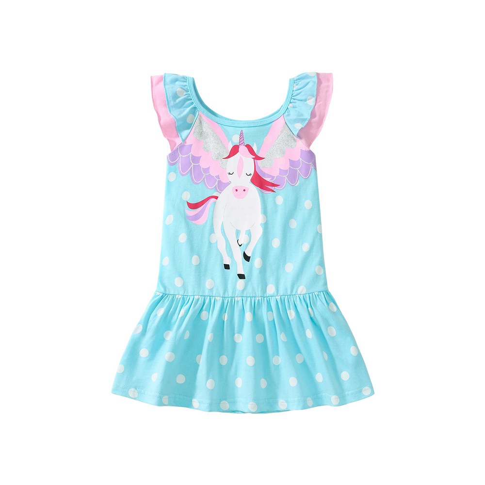 Pure Cotton Unicorn and Polka Dots Pattern Sleeveless Dress for Stylish Girls