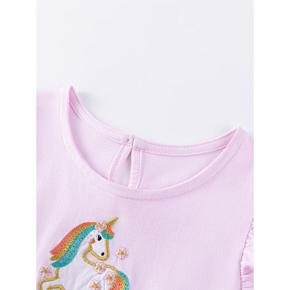 Animals Pattern Fly-sleeved Pink Dress with Colorful Tulle for Stylish Girls