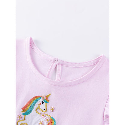 Animals Pattern Fly-sleeved Pink Dress with Colorful Tulle for Stylish Girls