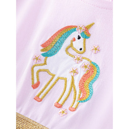 Animals Pattern Fly-sleeved Pink Dress with Colorful Tulle for Stylish Girls