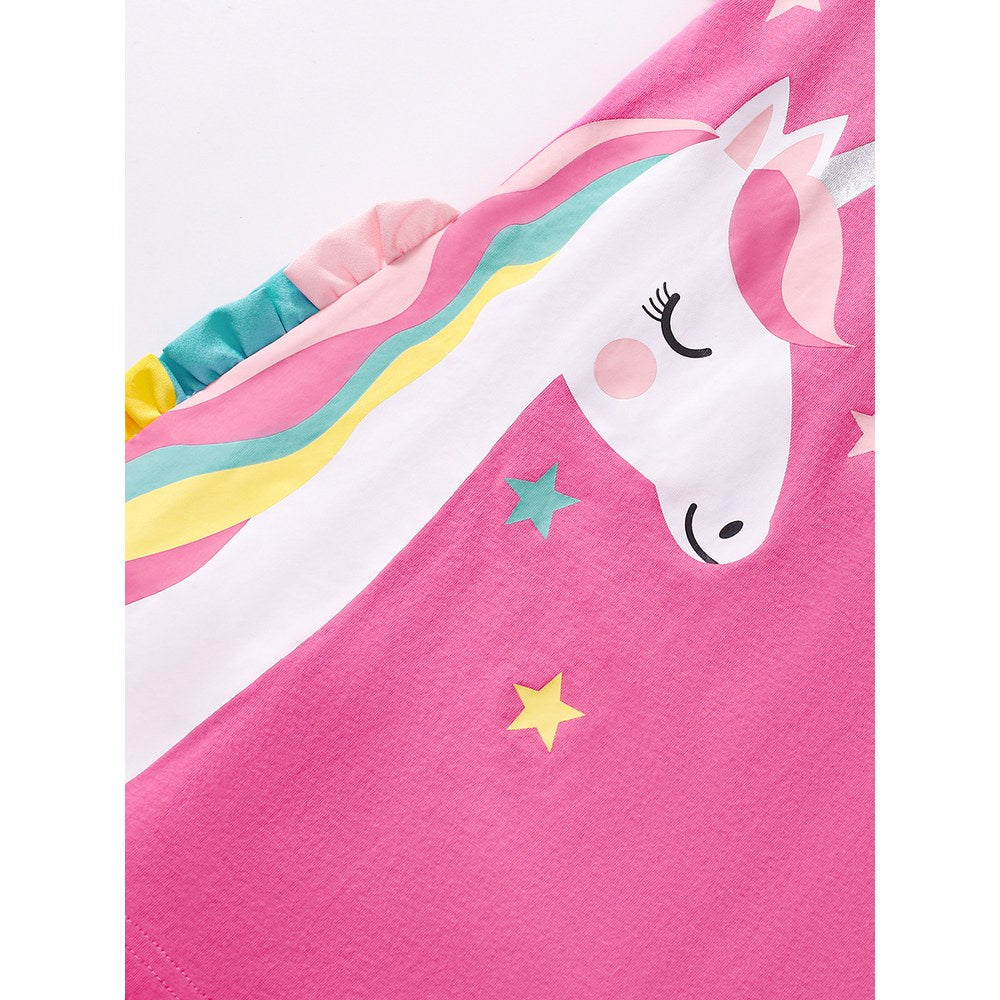 Pure Cotton Unicorn Pattern Short Sleeves Dress for Stylish Girls