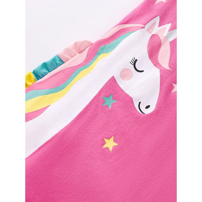 Pure Cotton Unicorn Pattern Short Sleeves Dress for Stylish Girls