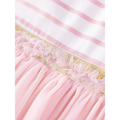Animals Pattern Short-sleeved Pink Dress with Tulle for Stylish Girls