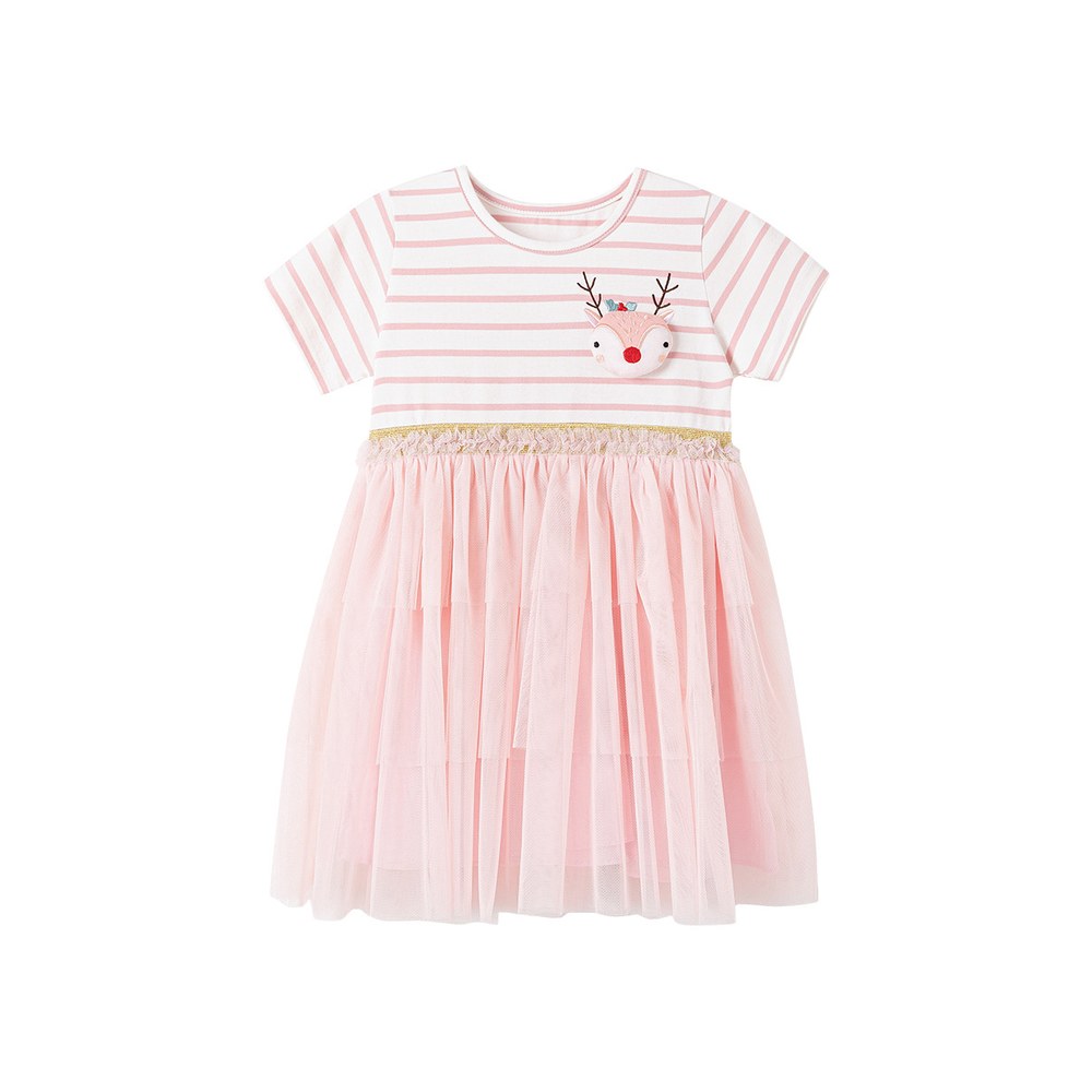 Animals Pattern Short-sleeved Pink Dress with Tulle for Stylish Girls