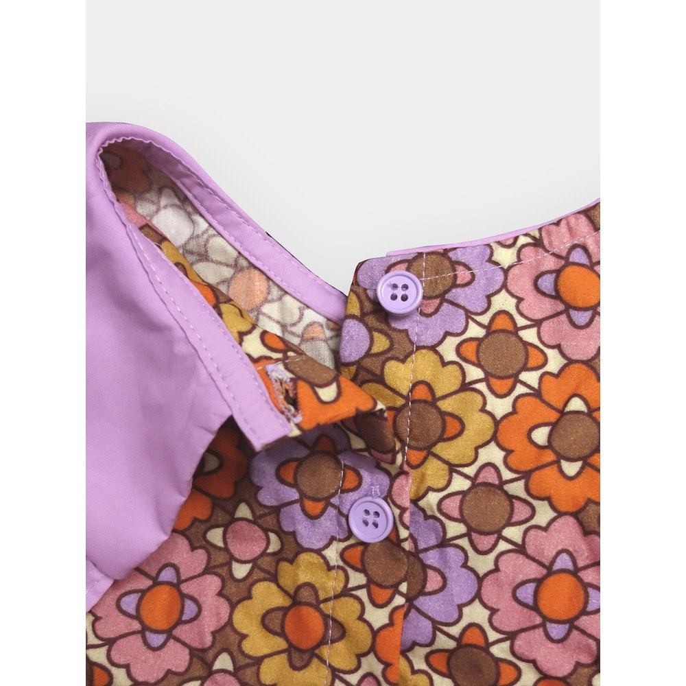 Flowers Pattern Short-sleeved Dress with Peter Pan Collar for Stylish Girls
