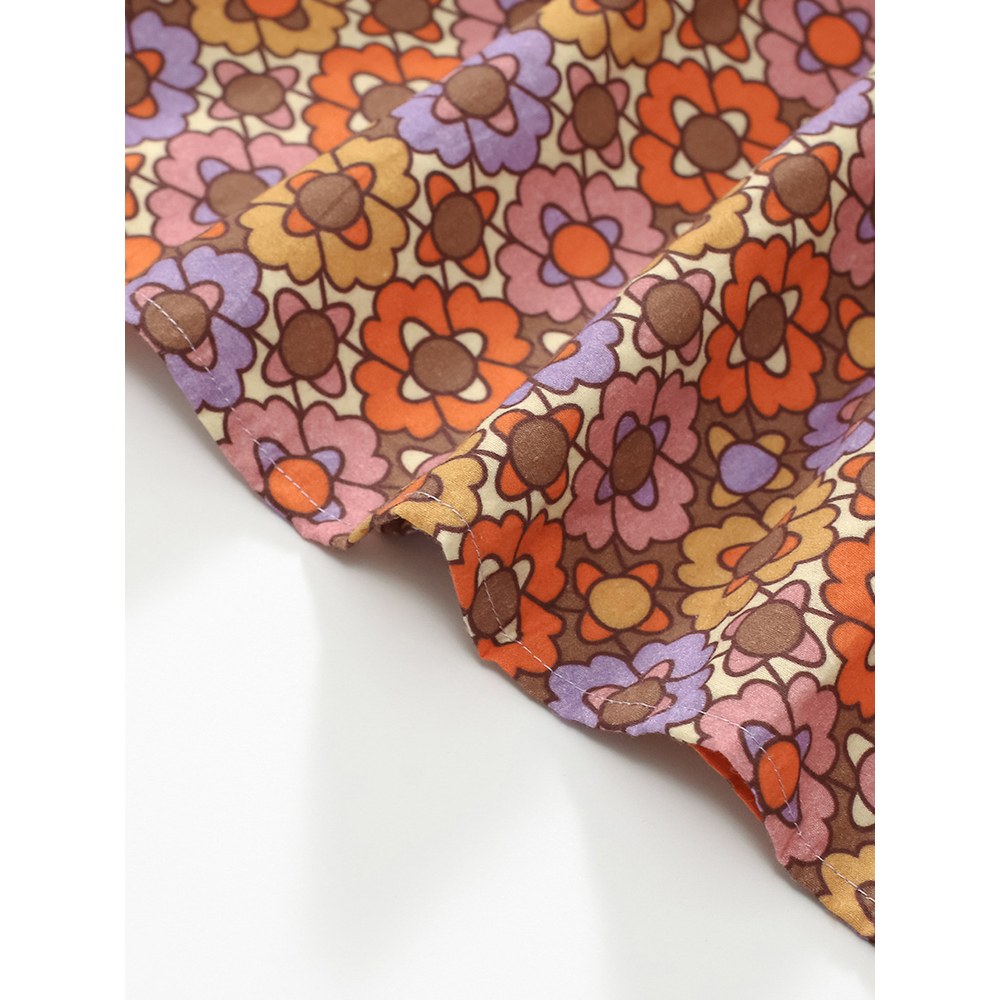 Flowers Pattern Short-sleeved Dress with Peter Pan Collar for Stylish Girls
